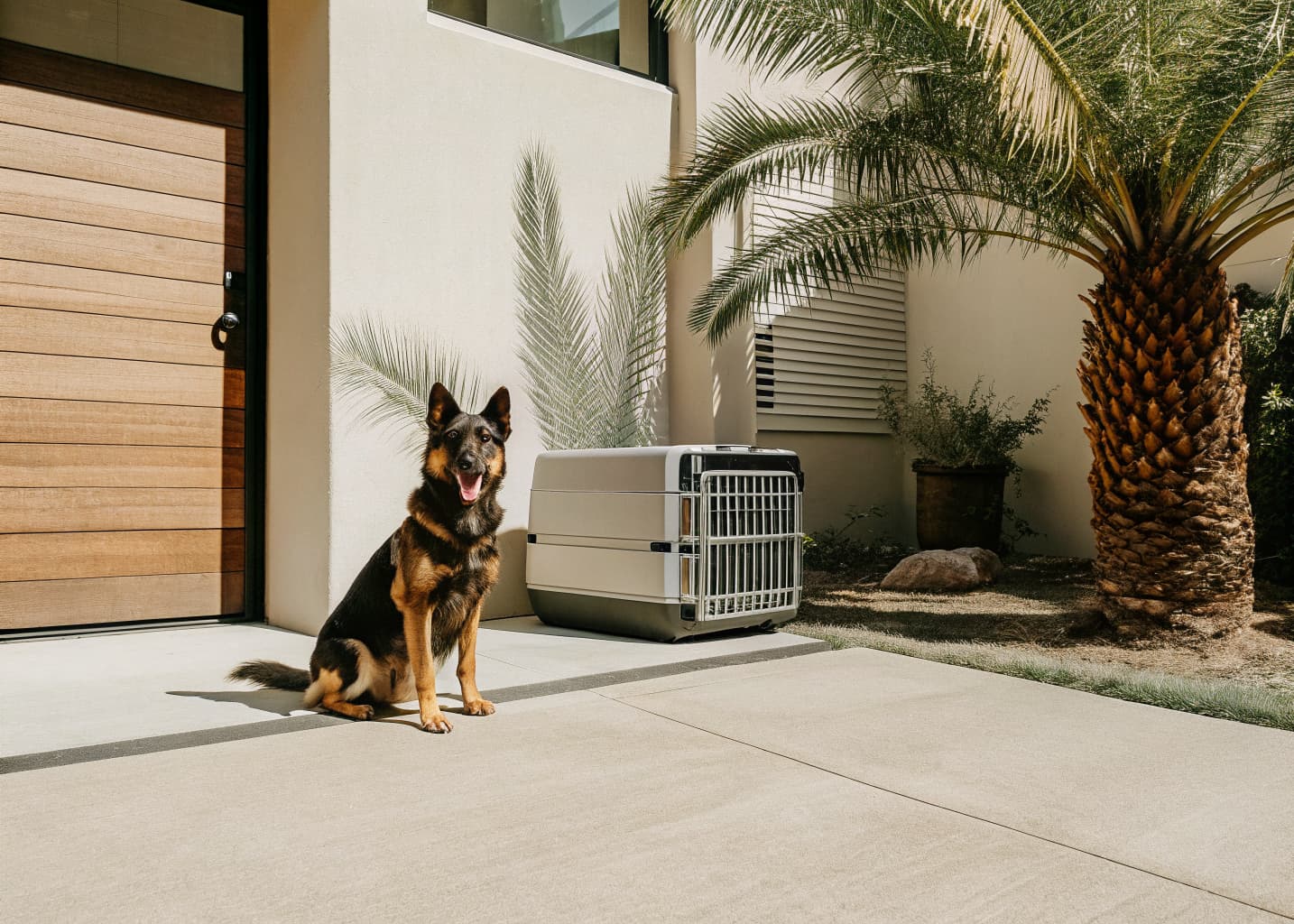German Shepherd protection dog and transport crate delivered to a California home | Falcon K9 Protection