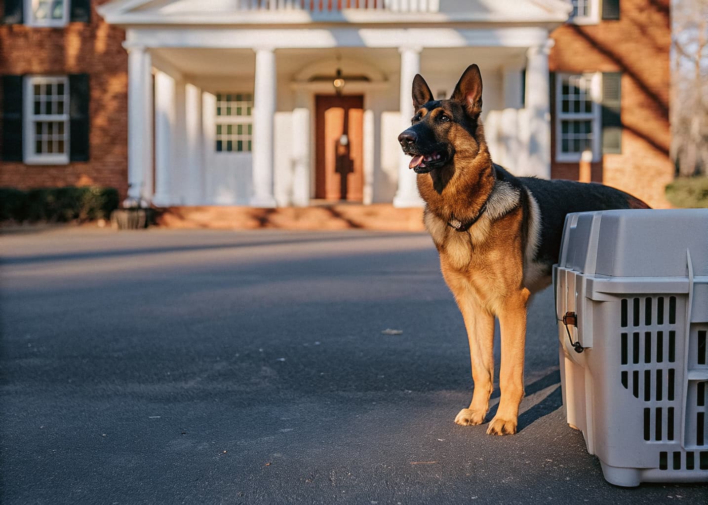 German Shepherd protection dog and transport crate delivered to a New York estate | Falcon K9 Protection